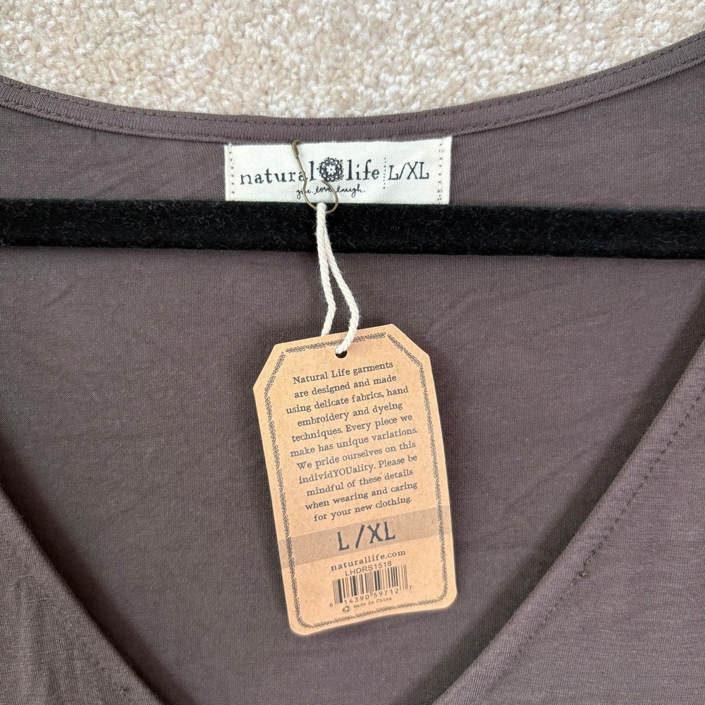 NWT NATURAL LIFE Maxi Dress Women's L/XL Brown Tiered V-Neck Bell Sleeve Boho - Picture 6 of 8